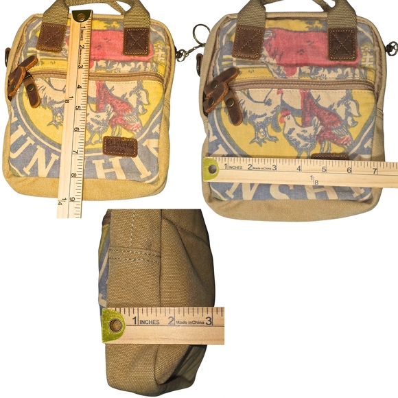 Selina Vaughan Studios Canvas Mini Backpack Crossbody Rooster Print Tan Boho - Picture 13 of 16